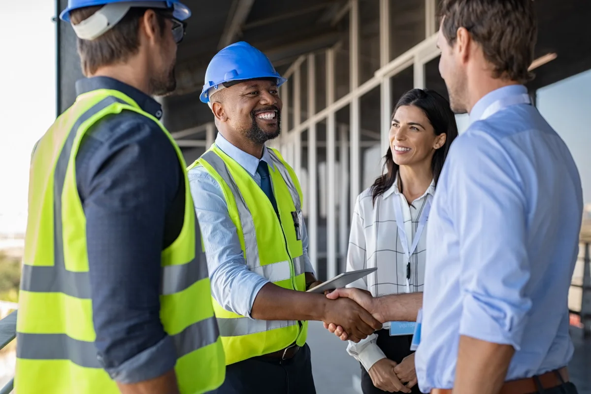 Field engineer reviewing an installation on an active construction site