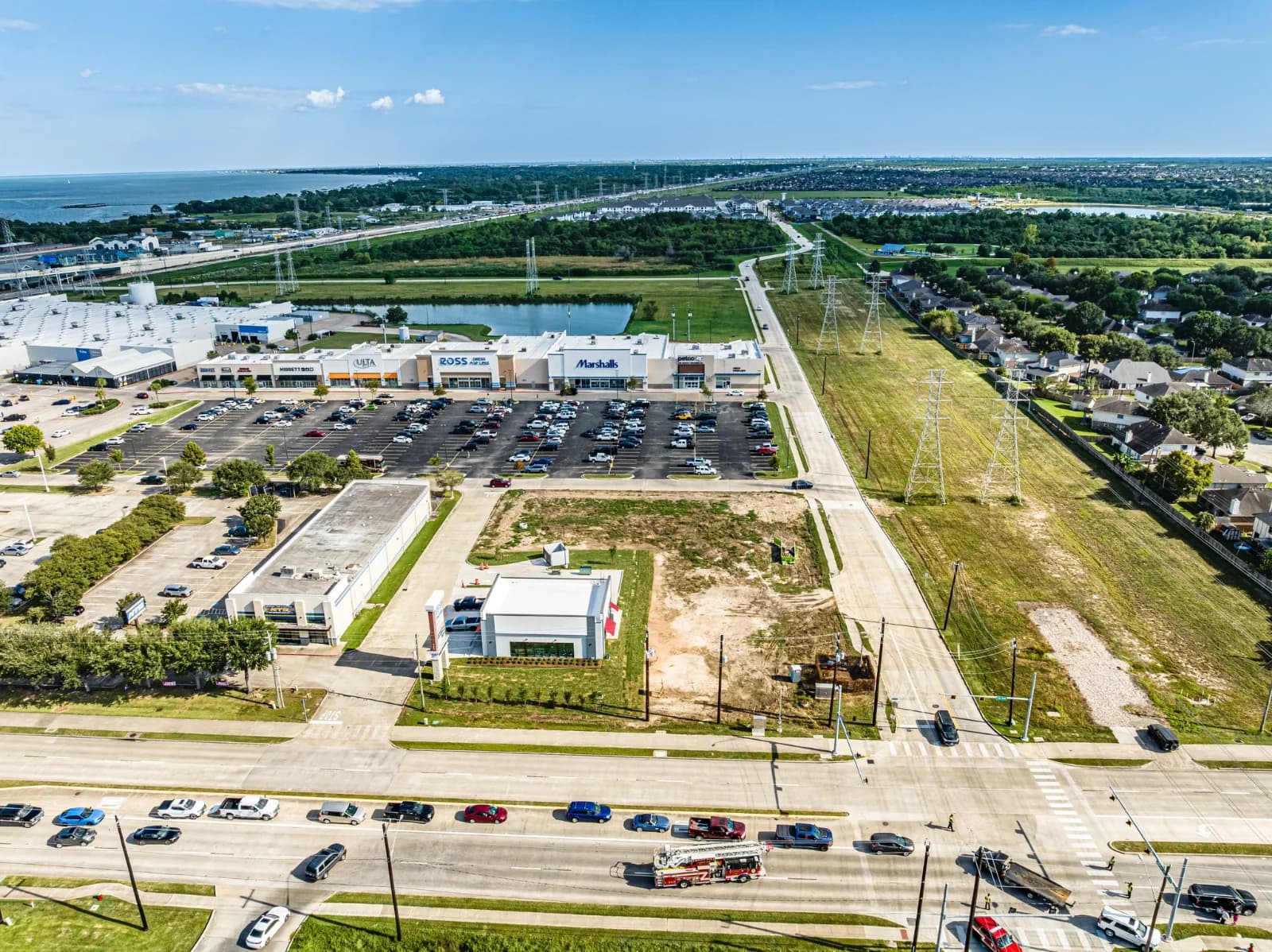 Aerial view of the Kemah site showing access drives and adjacent development